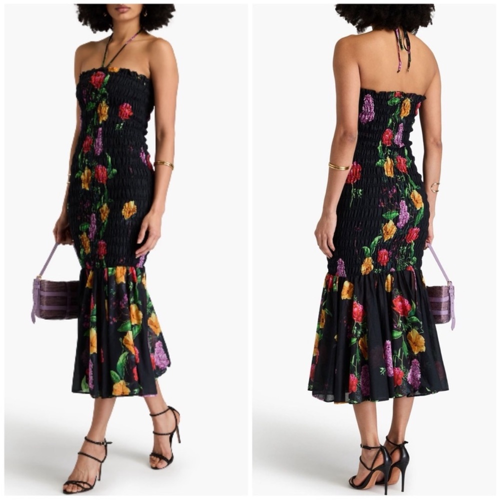 Charo Ruiz Black Floral Midi Dress NWOT